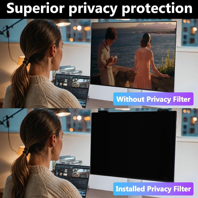 JEEETINTX Magnetic Computer Privacy Screen Shield 23 Inch for Frameless Monitor Thin Bezel 16:9 Widescreen, Hanging Removable Anti Blue Light Privacy Filter Protector Eye Protection - Image 3